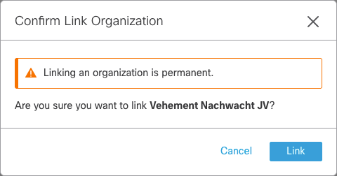 Organization Link Confirmation Popup