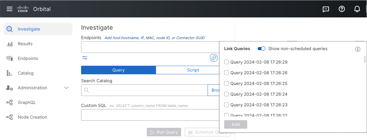 Existing Queries Selector
